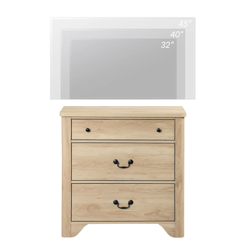 Farmhouse TV Stand with 3 Drawers, Wood Entertainment Center with Large Storage for Living Room