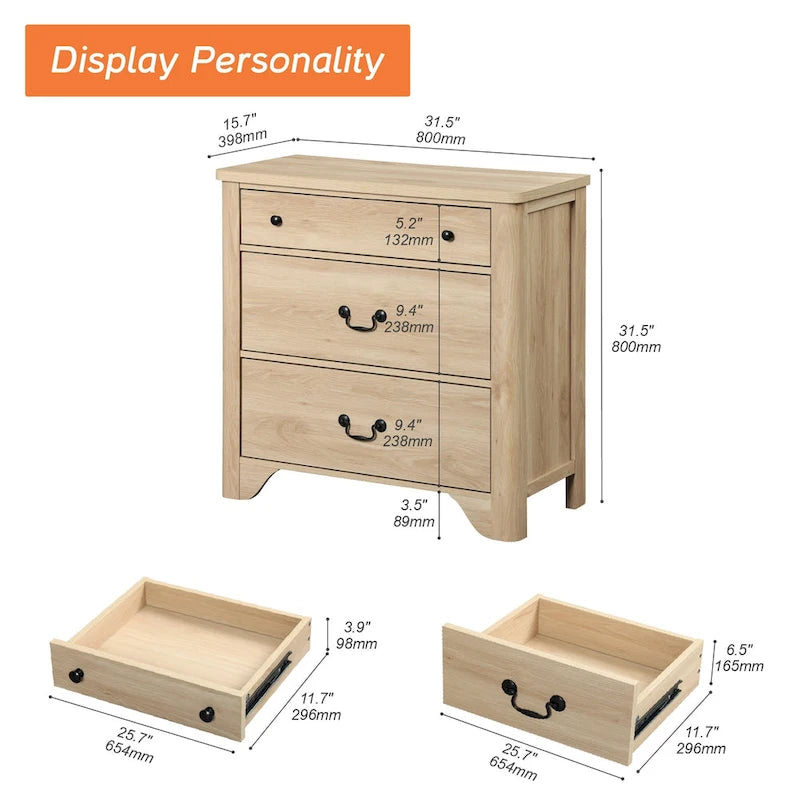 Farmhouse TV Stand with 3 Drawers, Wood Entertainment Center with Large Storage for Living Room