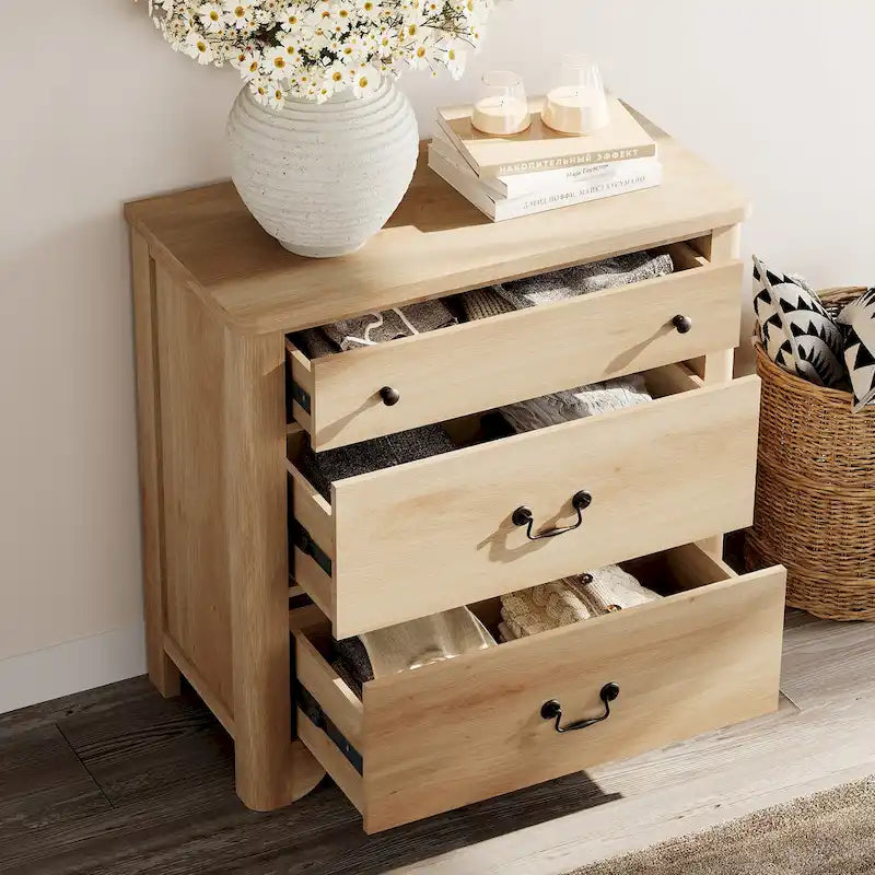 Farmhouse TV Stand with 3 Drawers, Wood Entertainment Center with Large Storage for Living Room