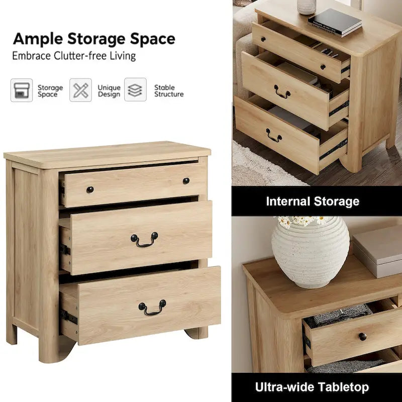 Farmhouse TV Stand with 3 Drawers, Wood Entertainment Center with Large Storage for Living Room