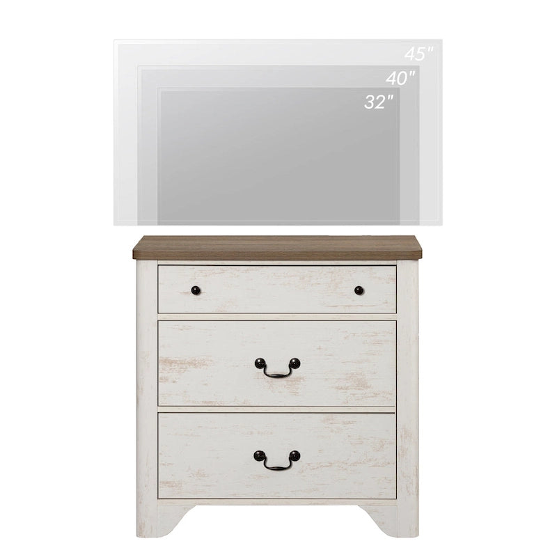 Farmhouse TV Stand with 3 Drawers, Wood Entertainment Center with Large Storage for Living Room