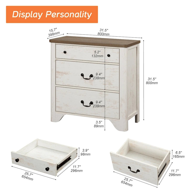 Farmhouse TV Stand with 3 Drawers, Wood Entertainment Center with Large Storage for Living Room