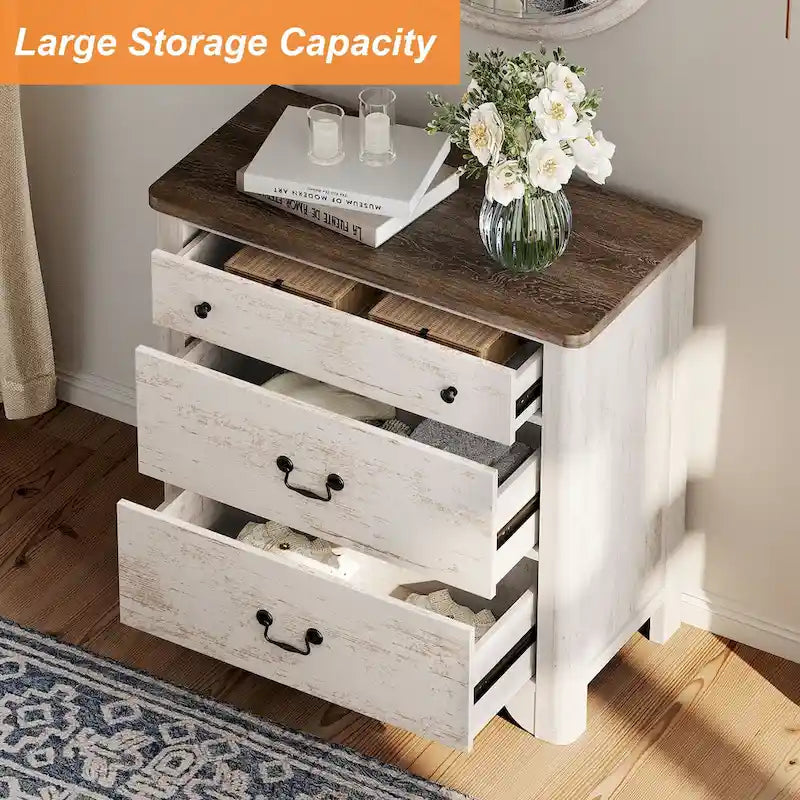 Farmhouse TV Stand with 3 Drawers, Wood Entertainment Center with Large Storage for Living Room