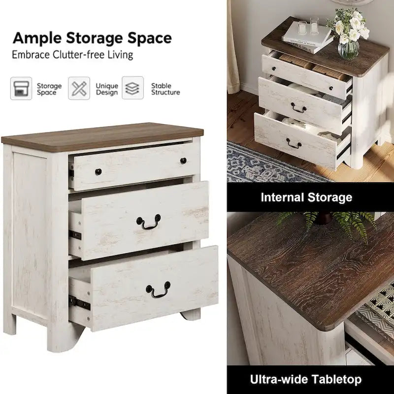 Farmhouse TV Stand with 3 Drawers, Wood Entertainment Center with Large Storage for Living Room