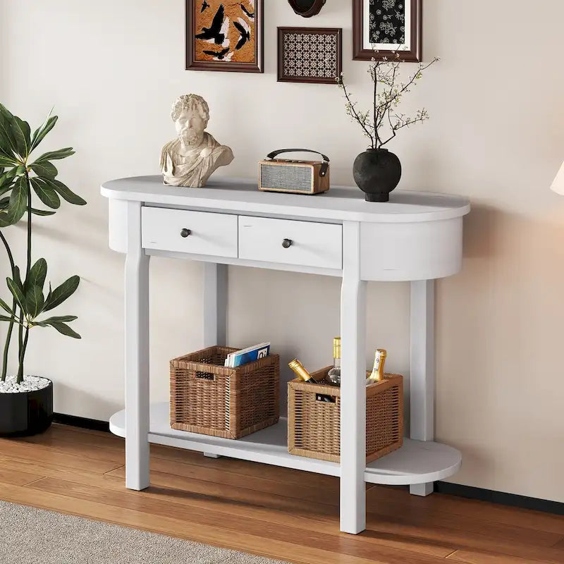 Vintage Console Table, Glossy Sofa Table for Entryway and Living Room