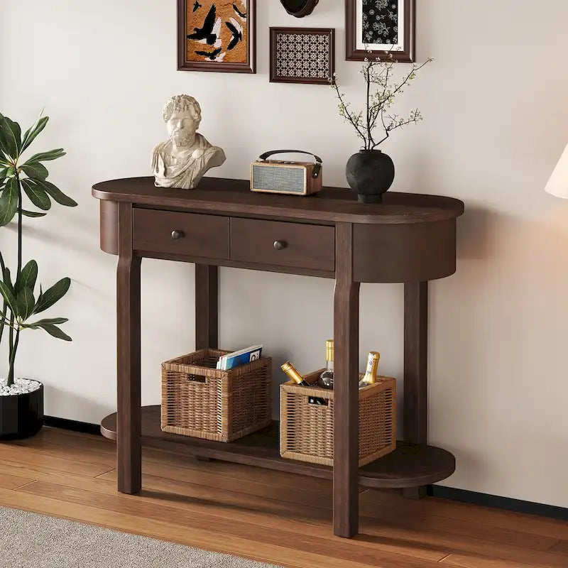 Vintage Console Table, Glossy Sofa Table for Entryway and Living Room