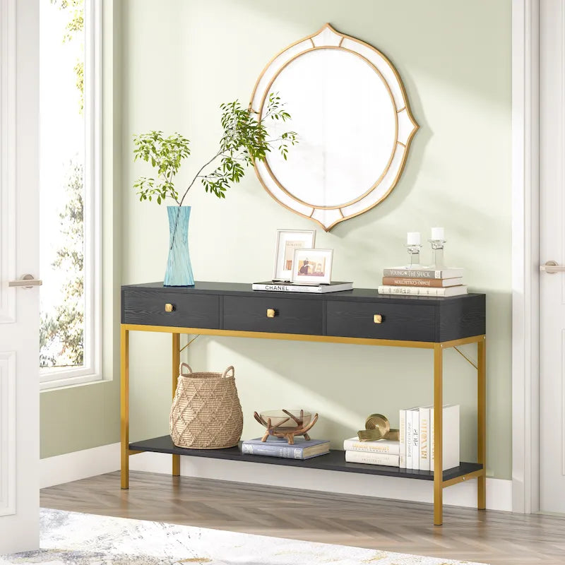 54" Console Table with 3 Drawers and Storage Shelf
