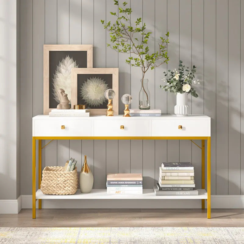 54" Console Table with 3 Drawers and Storage Shelf