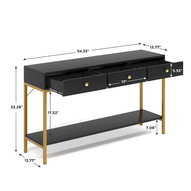 54" Console Table with 3 Drawers and Storage Shelf