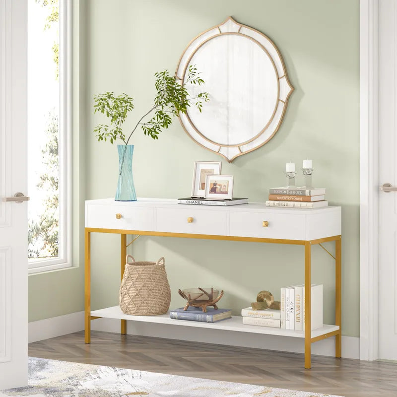 54" Console Table with 3 Drawers and Storage Shelf