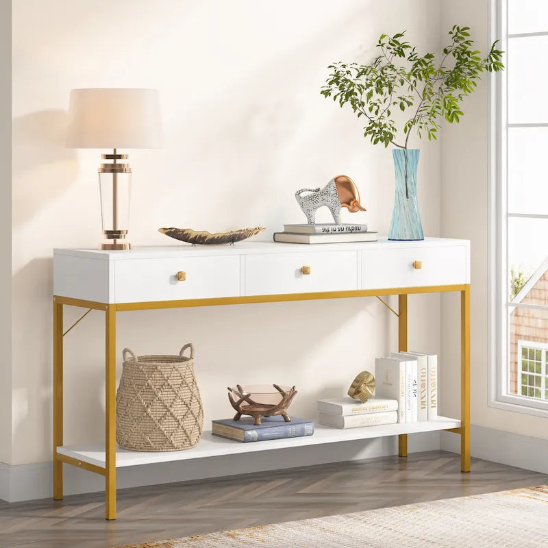 54" Console Table with 3 Drawers and Storage Shelf
