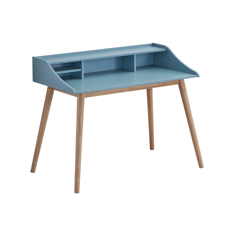 Roskilde Mid-Century Modern Wood Writing Desk with Hutch, Blue