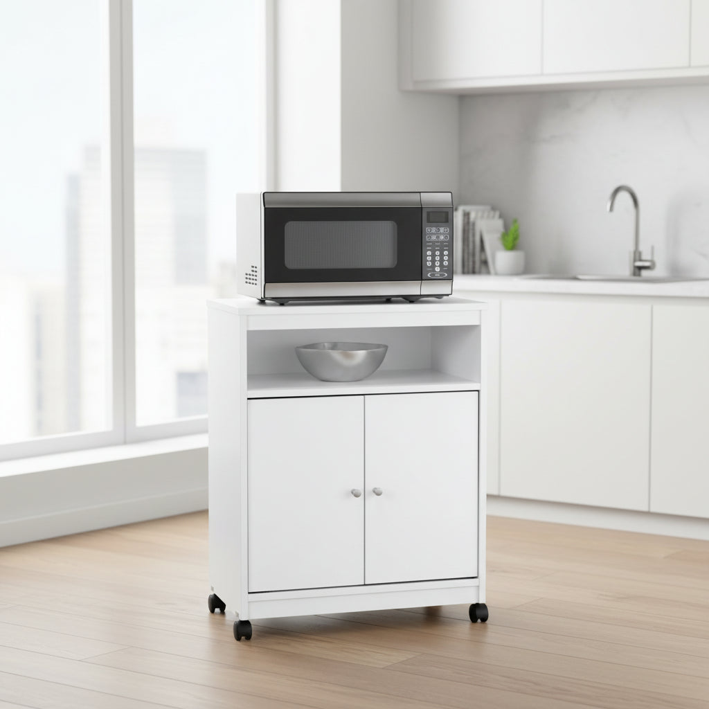 White Utility Cart / Kitchen Microwave Cart with Casters - 14.7 x 23.6 x 30.3 inches