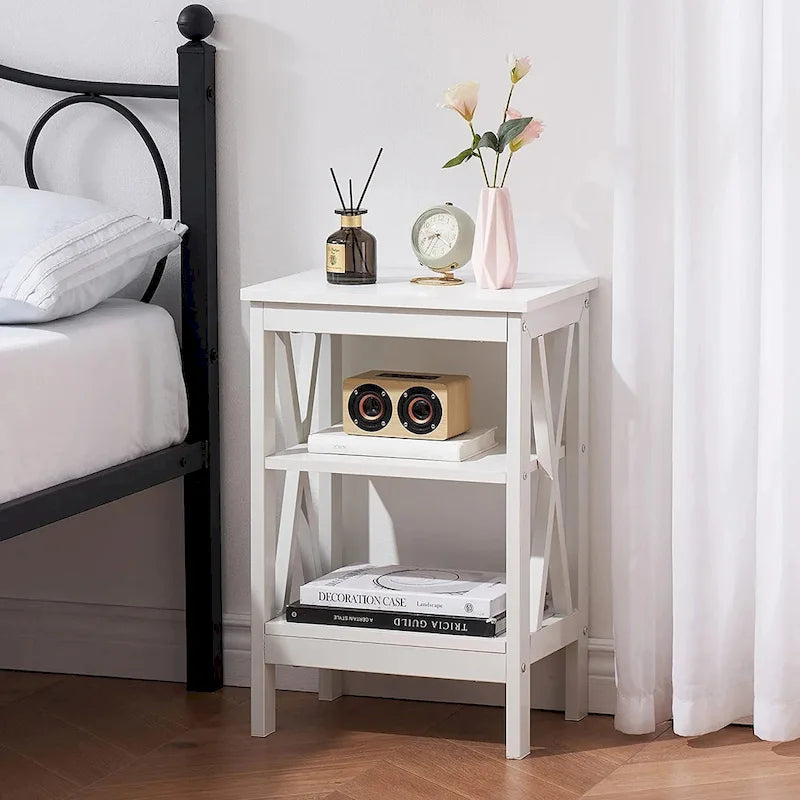 Set of 2 Nightstand Bedside Table, Modern Small Side End Table with Open Storage Shelves