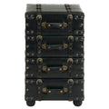 Faux Leather Vintage 4 Drawer Room Chest with Buckle Straps and Gold Stud Details - Black